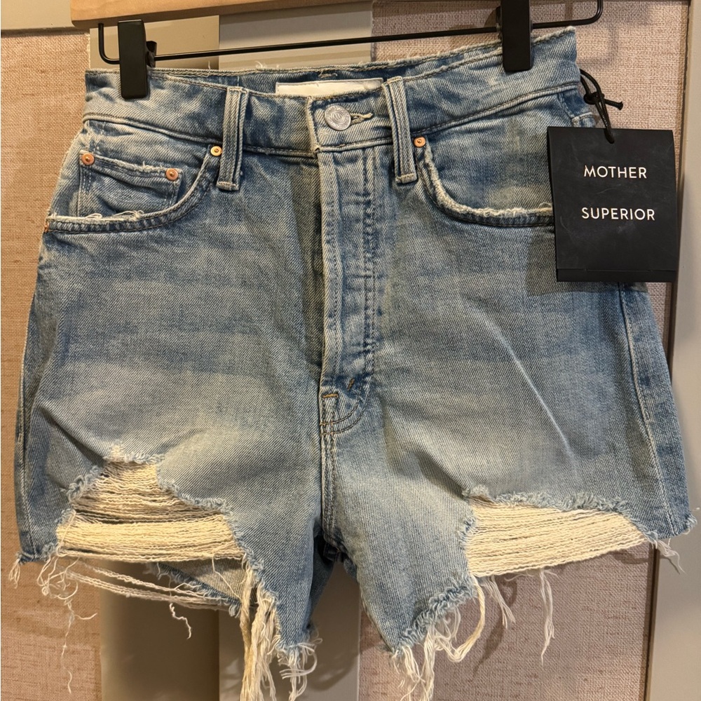 MOTHER Superior Frayed Hem Jean Shorts